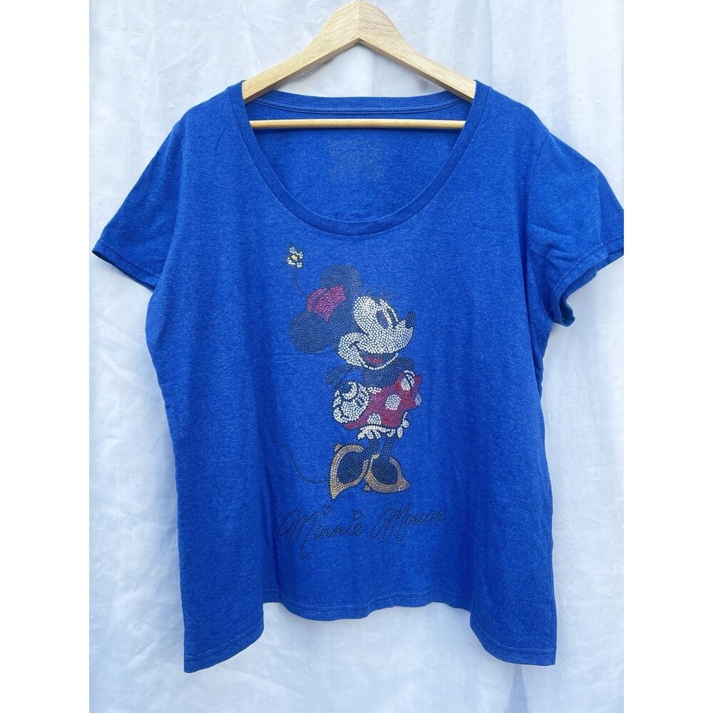 Disney Minnie Mouse Rhinestone Bling Blue T Shirt Women’s Plus Size